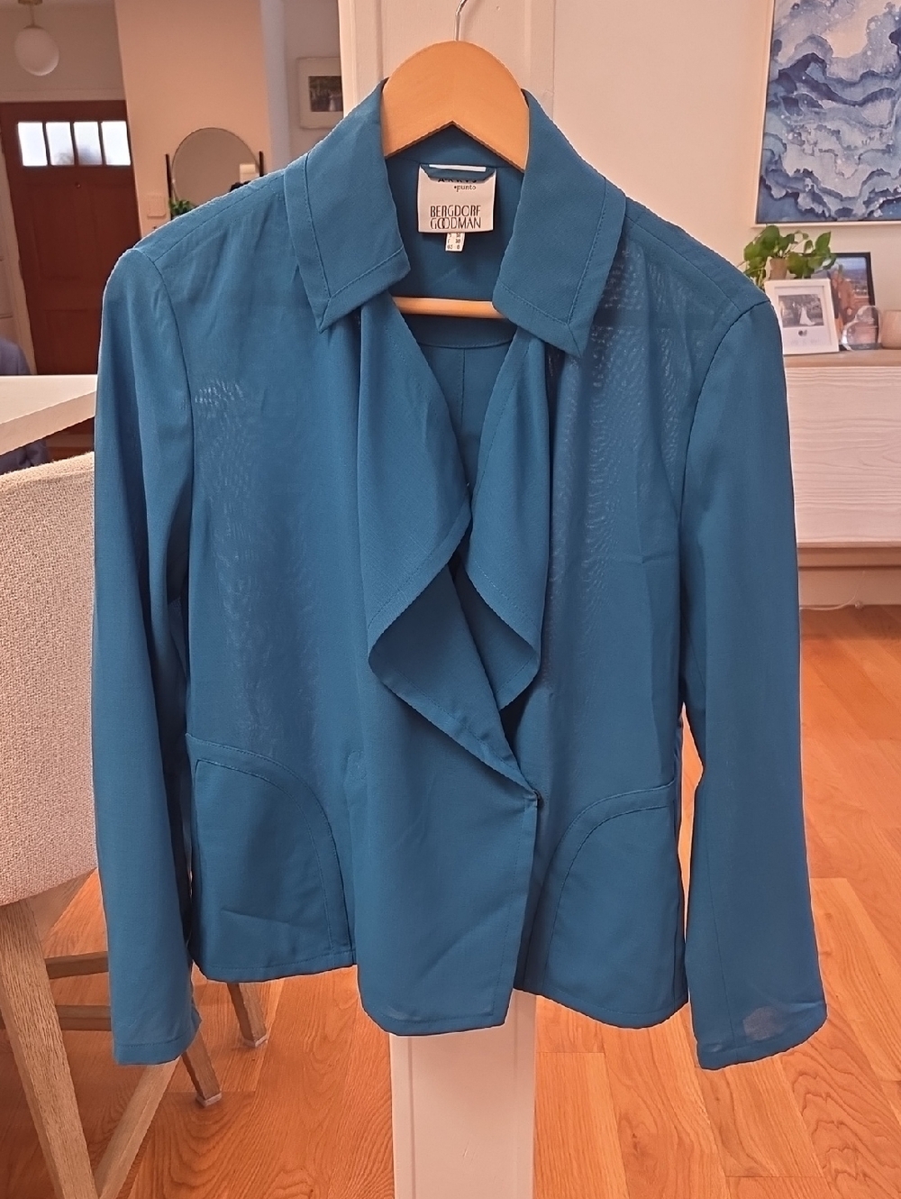 Bergdorf Goodman Acris Punto Women's Teal Ruffle-Front Blazer Jacket (6)